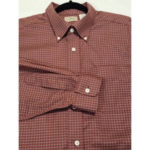 Vintage L.L. Bean Long Sleeve Button Down Shirt Burgundy Plaid‎ LargeTall